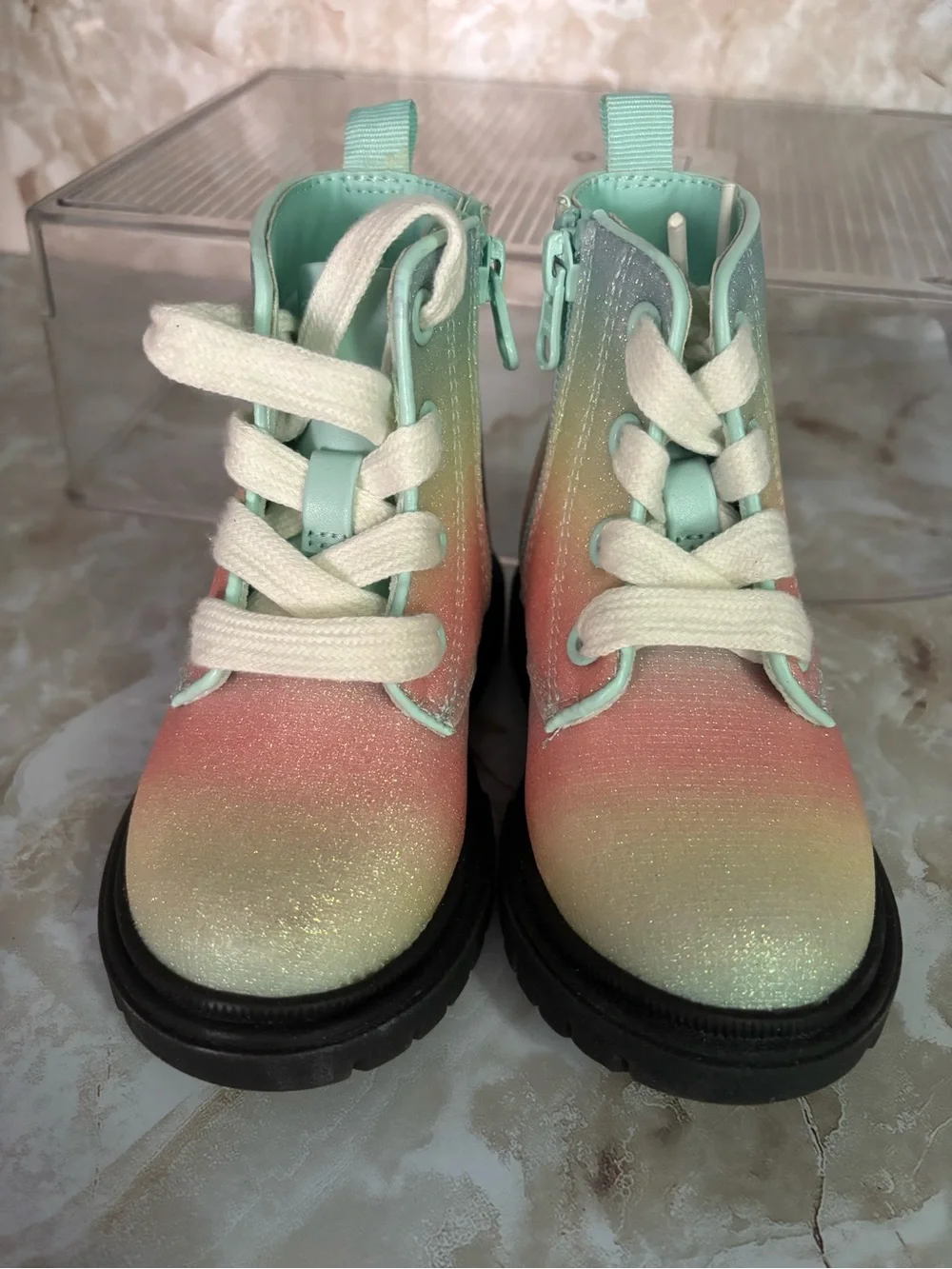 Cat & Jack Pastel Rainbow Glitter Lace-Up Kids Boots